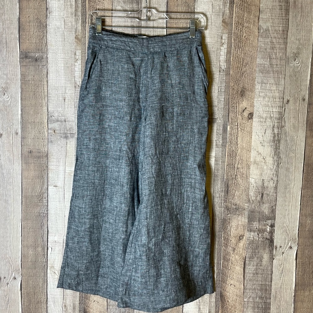 Nicole Miller 100% Linen Chambray Wide Leg Crop Pant Business Casual Boho Small